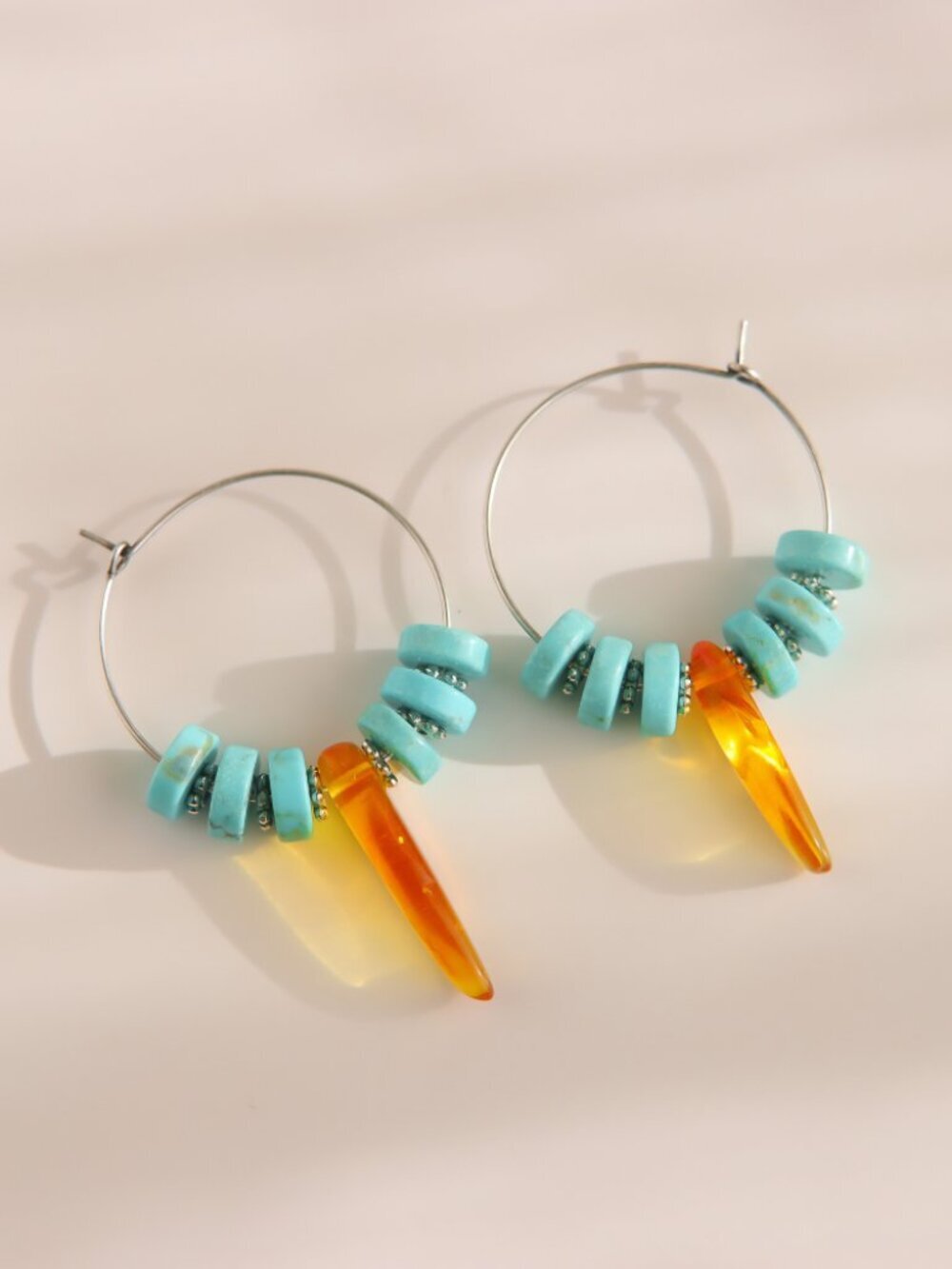 Turquoise Hoop Earrings with Baltic Amber
